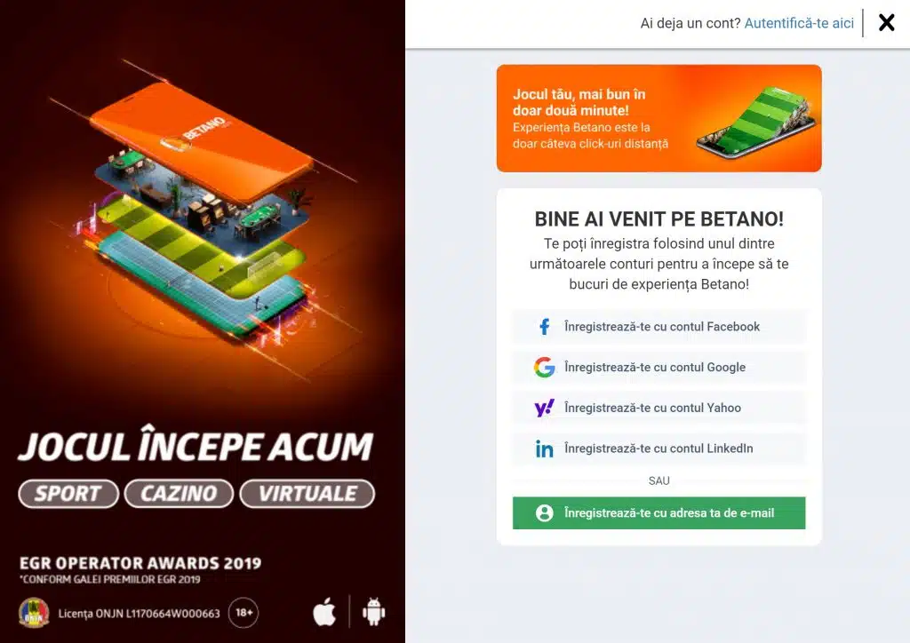Înregistrare Betano