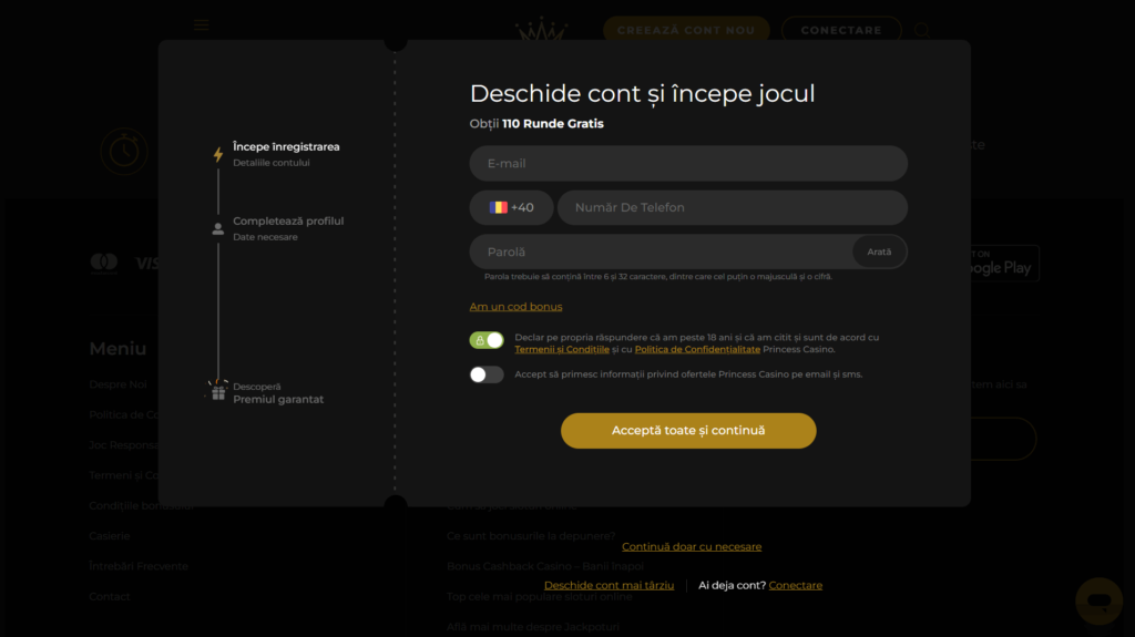 Cum să vă înregistrați la Princess Casino