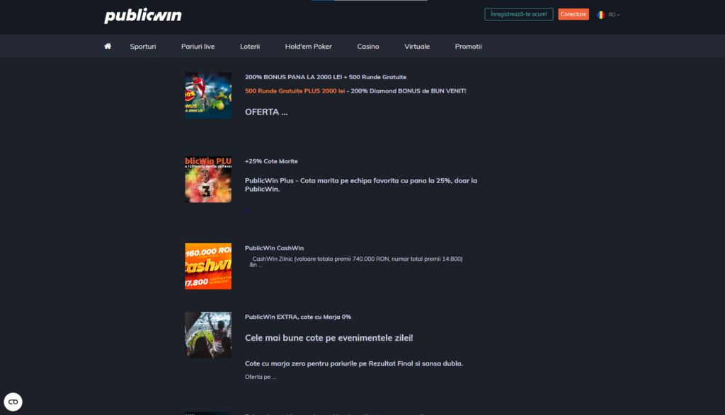 Bonus de bun venit pentru cazinou Publicwin