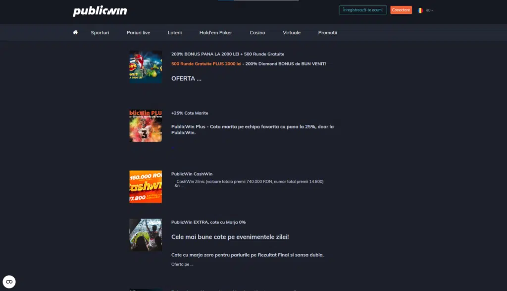 Bonus de bun venit pentru cazinou Publicwin