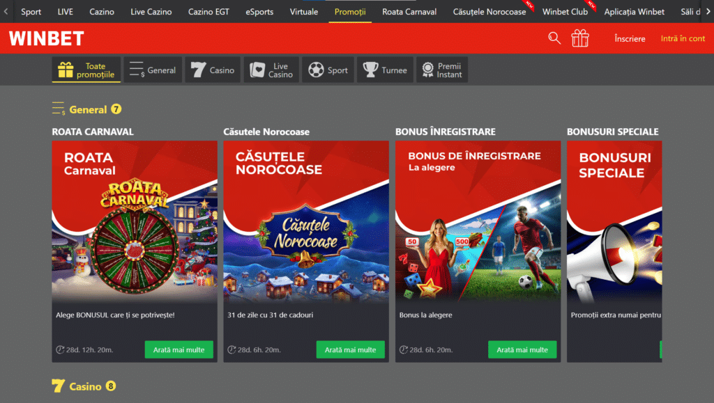 Bonus de bun venit pentru cazinou Winbet