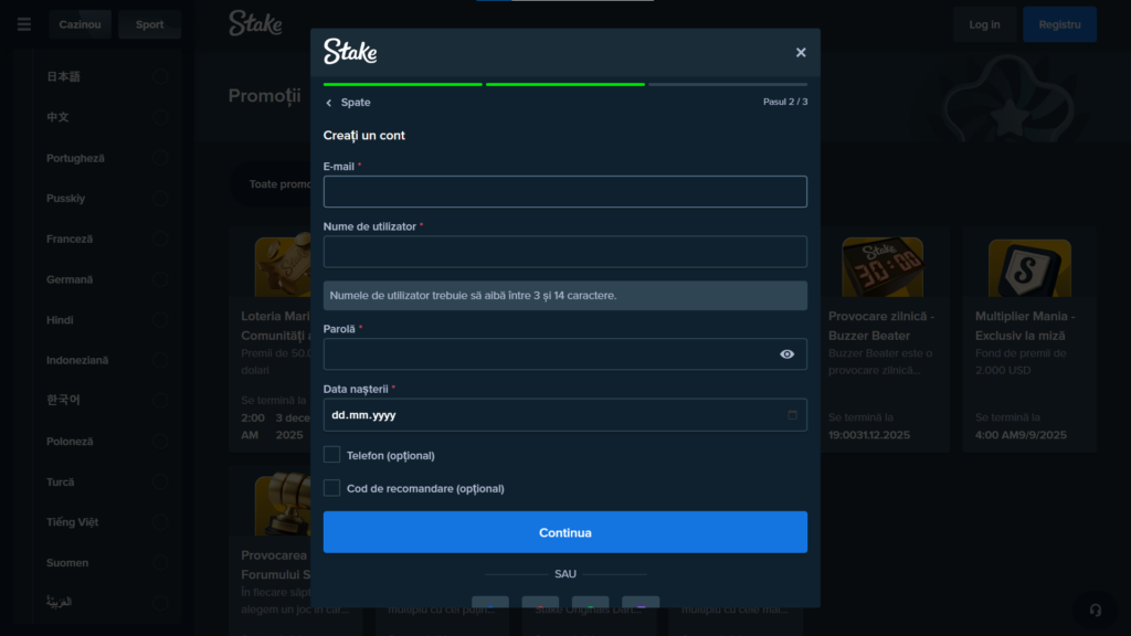 Ghid pas cu pas pentru procesul de înregistrare în Stake Romania